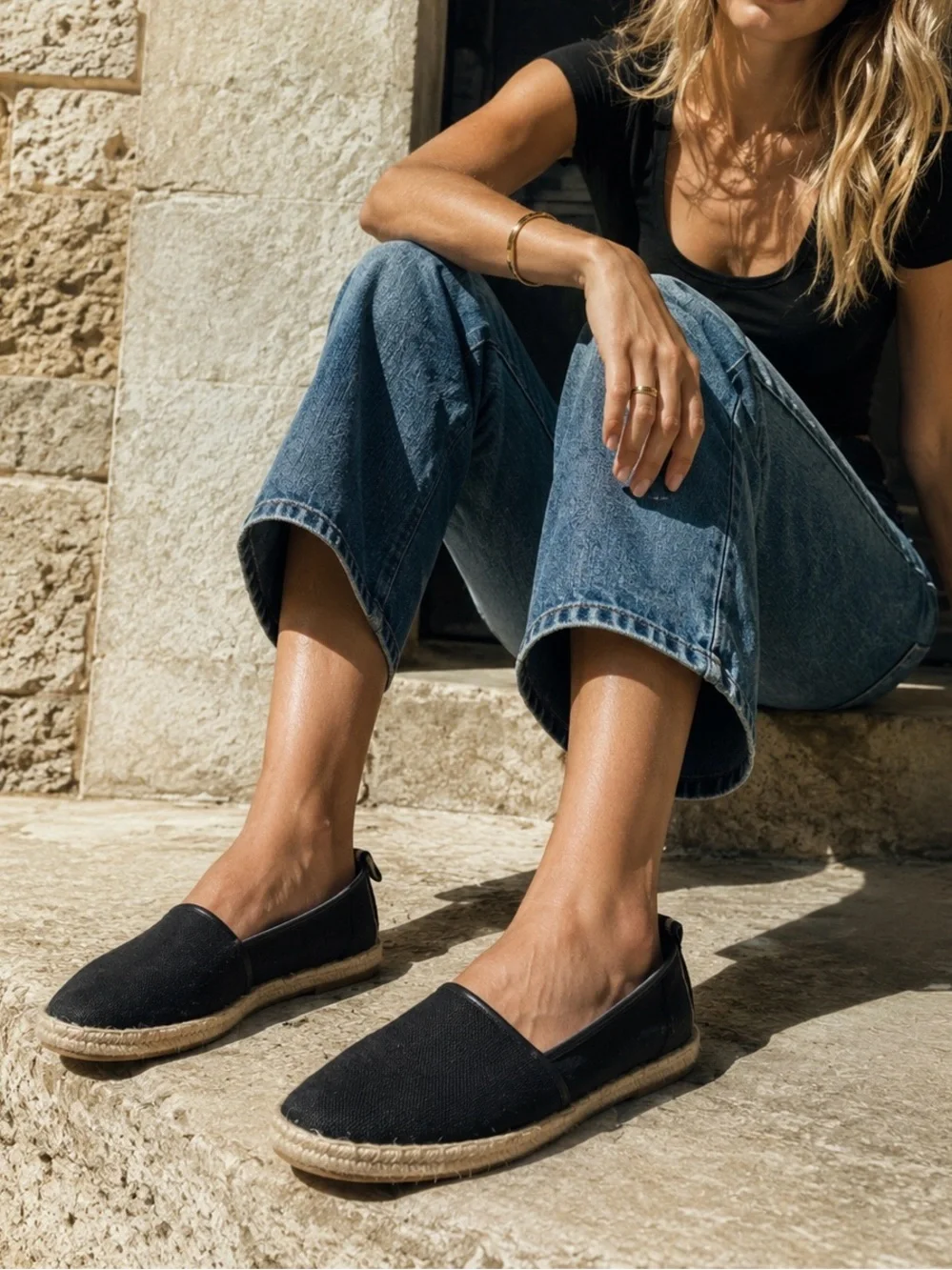 H&M NWT Canvas Espadrille Flats in Black, Size 38 (US 7–7.5)